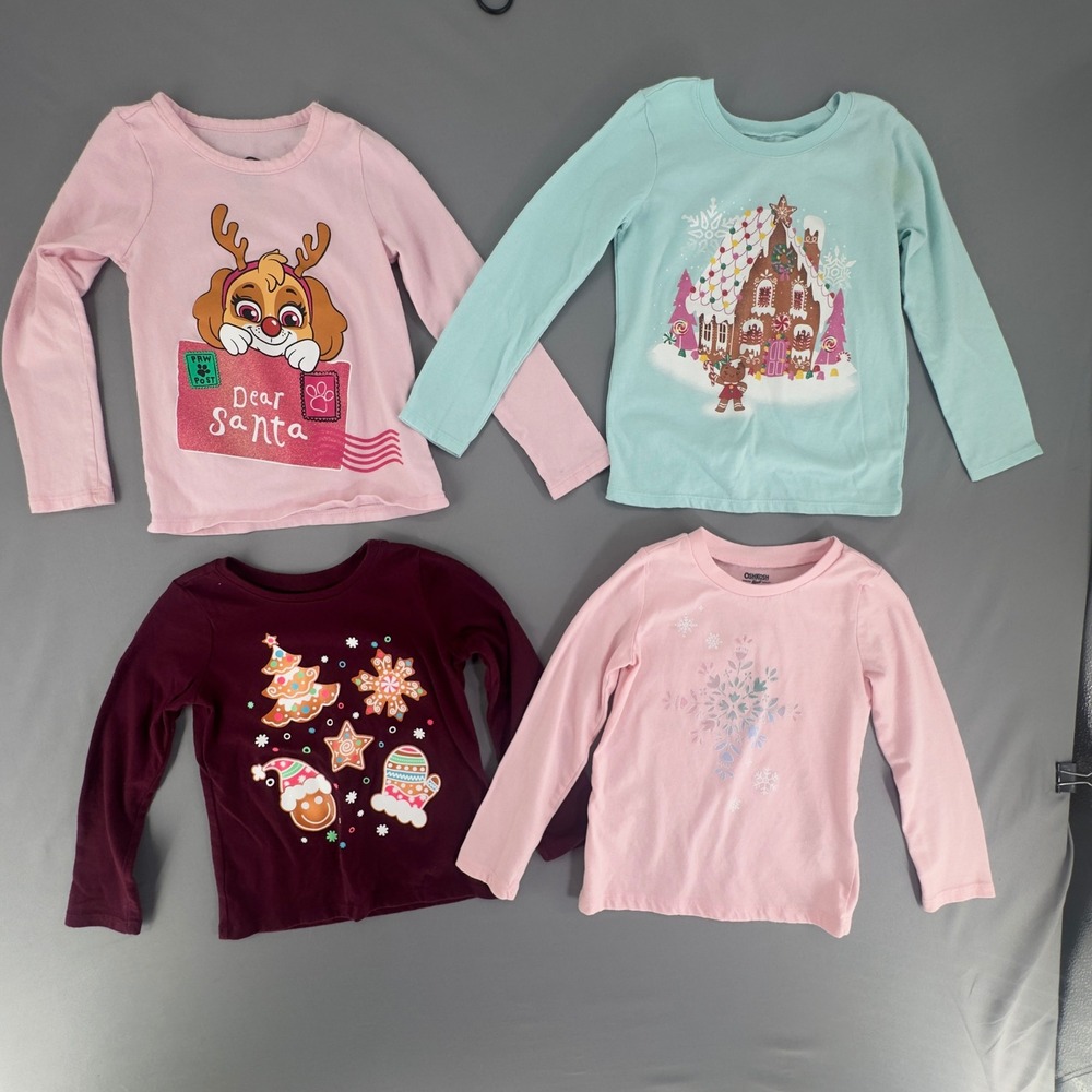 Kids Christmas Long Sleeve Graphic Tee Bundle 4T Paw Patrol OshKosh Holiday Lot